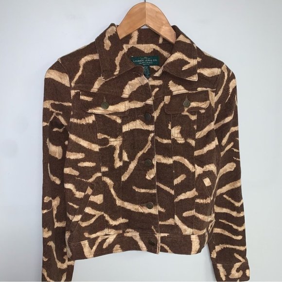 Lauren Ralph Lauren Vintage Denim Jacket Women’s Size Small P Brown Animal Print - Picture 3 of 11